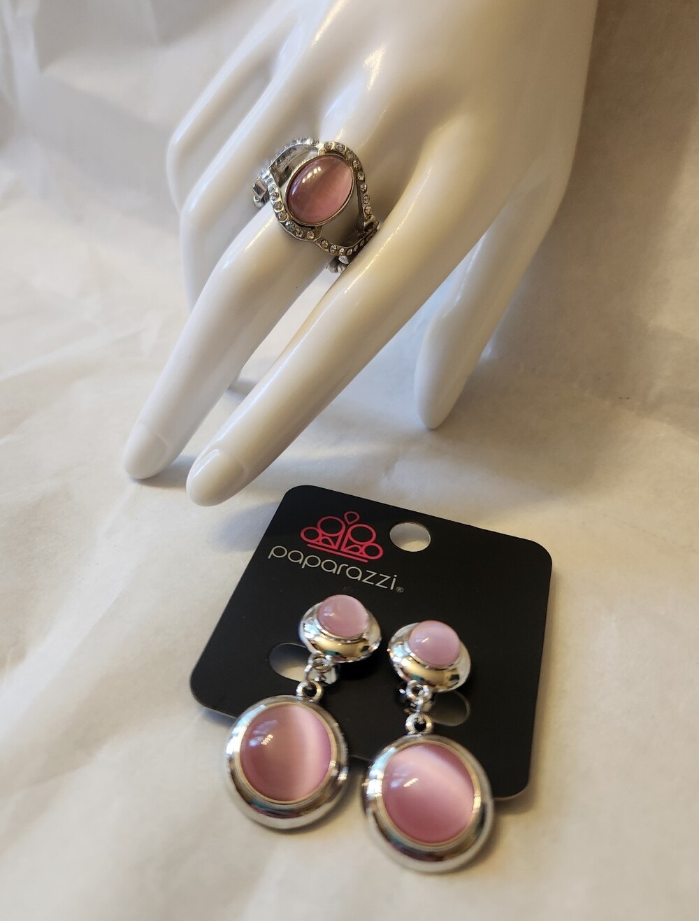 Subtle Smolder Pink Clip On Earrings With Moulin Moon Pink Ring